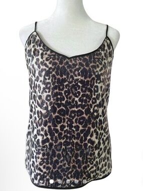 Vince Camuto Black and Beige Leopard Sequin Cami